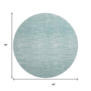 HomeRoots 8' Aqua and Teal Round Rug - Modern Abstract Design with UV Protection, Stain Resistance & Durability 665750