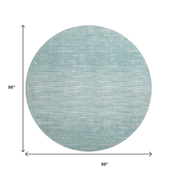 HomeRoots 8' Aqua and Teal Round Rug - Modern Abstract Design with UV Protection, Stain Resistance & Durability 665750