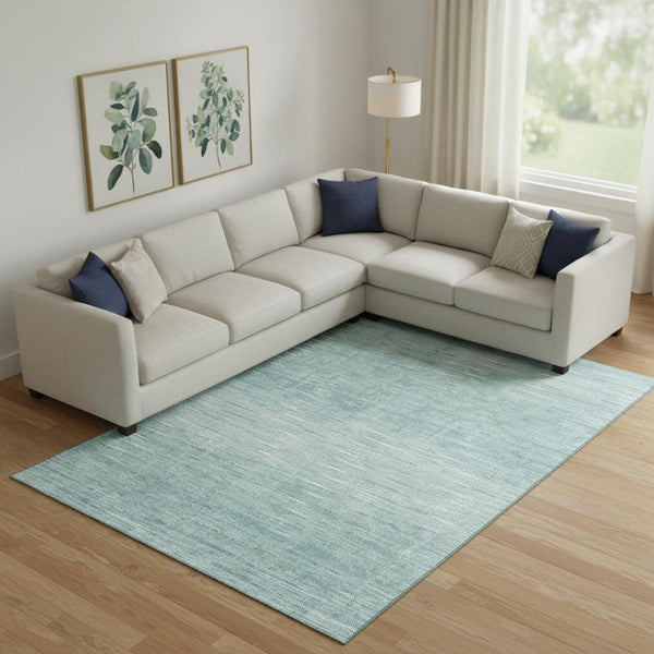 HomeRoots 10' Aqua and Teal Abstract Washable Area Rug - UV Protected, Durable, Stain-Resistant Design for Homes 665753