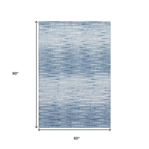 HomeRoots 5' Contemporary Blue and Ivory Abstract Area Rug - Washable, UV Protected, Durable for Any Room 665755