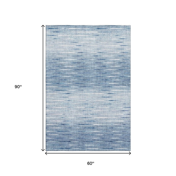 HomeRoots 5' Contemporary Blue and Ivory Abstract Area Rug - Washable, UV Protected, Durable for Any Room 665755