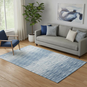 HomeRoots 5' Contemporary Blue and Ivory Abstract Area Rug - Washable, UV Protected, Durable for Any Room 665755