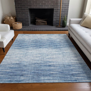 HomeRoots 5' Contemporary Blue and Ivory Abstract Area Rug - Washable, UV Protected, Durable for Any Room 665755