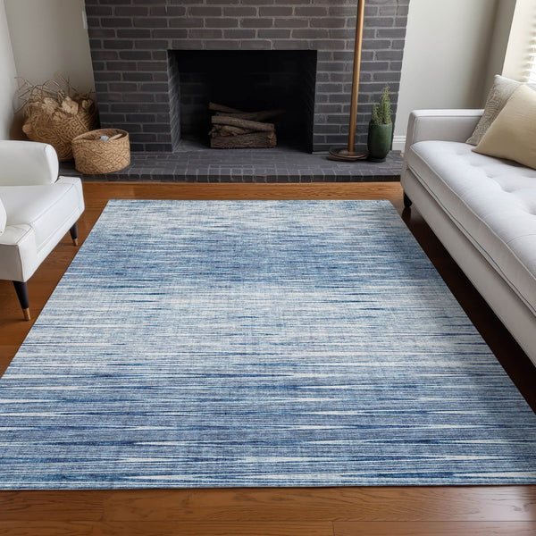 HomeRoots 5' Contemporary Blue and Ivory Abstract Area Rug - Washable, UV Protected, Durable for Any Room 665755