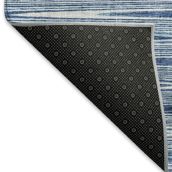HomeRoots 5' Contemporary Blue and Ivory Abstract Area Rug - Washable, UV Protected, Durable for Any Room 665755