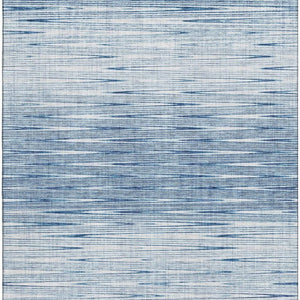 HomeRoots 5' Contemporary Blue and Ivory Abstract Area Rug - Washable, UV Protected, Durable for Any Room 665755