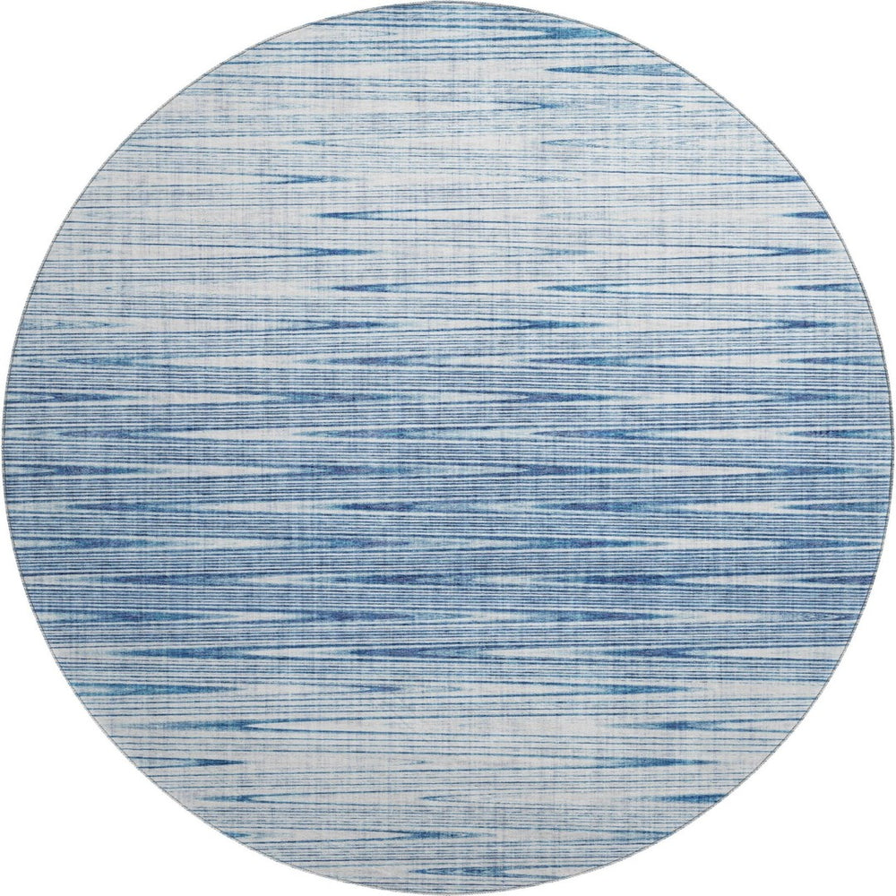 HomeRoots 8' Stylish Blue and Ivory Abstract Washable Round Rug with UV Protection for High-Traffic Areas 665756