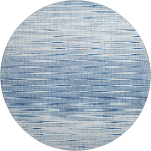 HomeRoots 8' Stylish Blue and Ivory Abstract Washable Round Rug with UV Protection for High-Traffic Areas 665756
