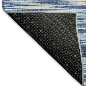 HomeRoots 8' Stylish Blue and Ivory Abstract Washable Round Rug with UV Protection for High-Traffic Areas 665756
