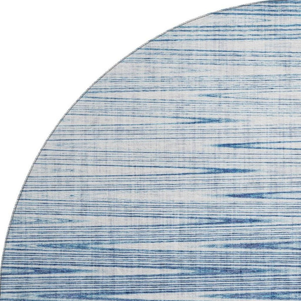 HomeRoots 8' Stylish Blue and Ivory Abstract Washable Round Rug with UV Protection for High-Traffic Areas 665756