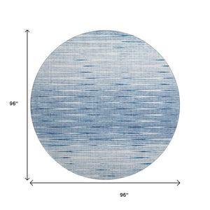 HomeRoots 8' Stylish Blue and Ivory Abstract Washable Round Rug with UV Protection for High-Traffic Areas 665756
