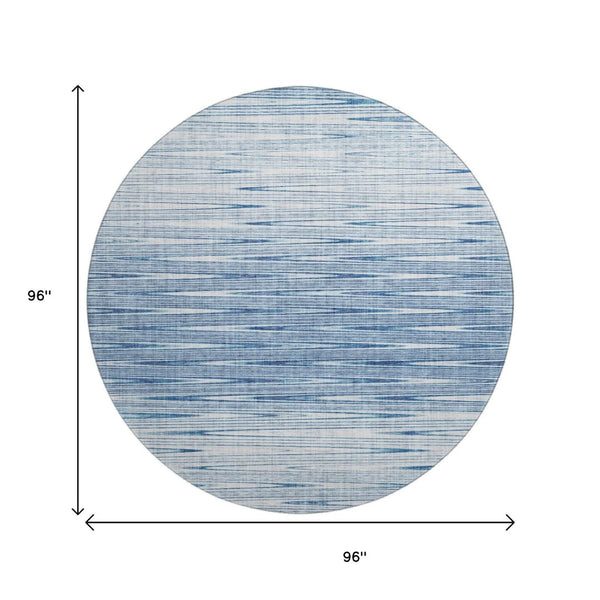 HomeRoots 8' Stylish Blue and Ivory Abstract Washable Round Rug with UV Protection for High-Traffic Areas 665756