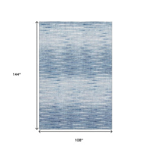 HomeRoots 9' X 12' Blue and Ivory Abstract Area Rug – Washable, UV-Protected, Durable for High-Traffic Spaces 665758