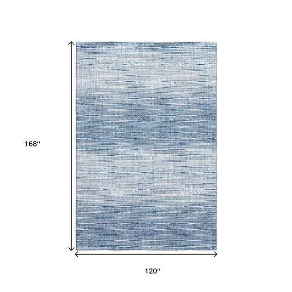 HomeRoots 10' X 14' Blue and Ivory Abstract Area Rug - Stylish, Washable, UV-Protected, Perfect for High-Traffic Areas 665759