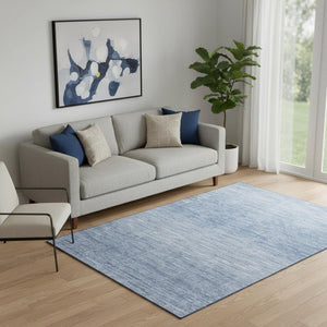 HomeRoots 5' X 8' Denim Blue & Ivory Abstract Area Rug - Washable, UV-Protected, Stylish for Any Room! 665761