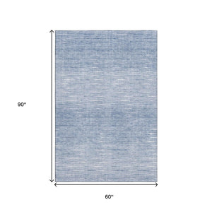 HomeRoots 5' X 8' Denim Blue & Ivory Abstract Area Rug - Washable, UV-Protected, Stylish for Any Room! 665761