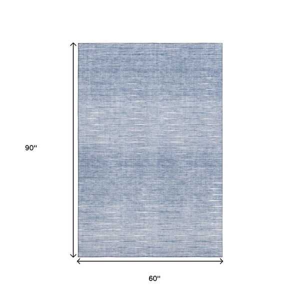 HomeRoots 5' X 8' Denim Blue & Ivory Abstract Area Rug - Washable, UV-Protected, Stylish for Any Room! 665761
