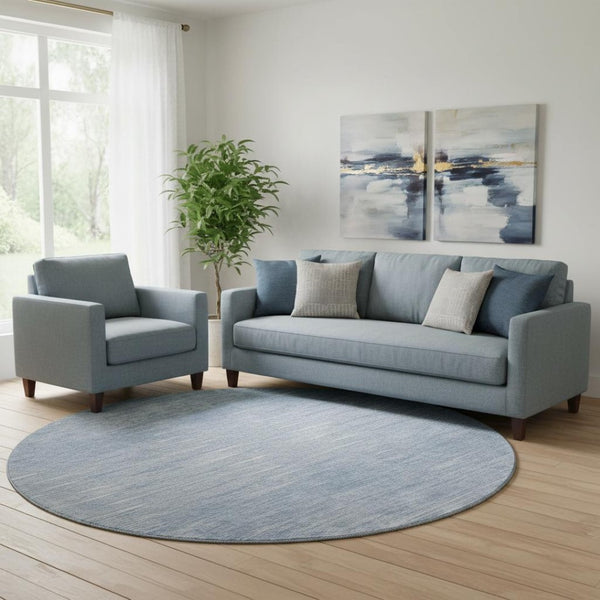 HomeRoots 8' Denim Blue and Ivory Abstract Washable Round Rug - Stain-Resistant, UV Protected, Durable Style! 665762