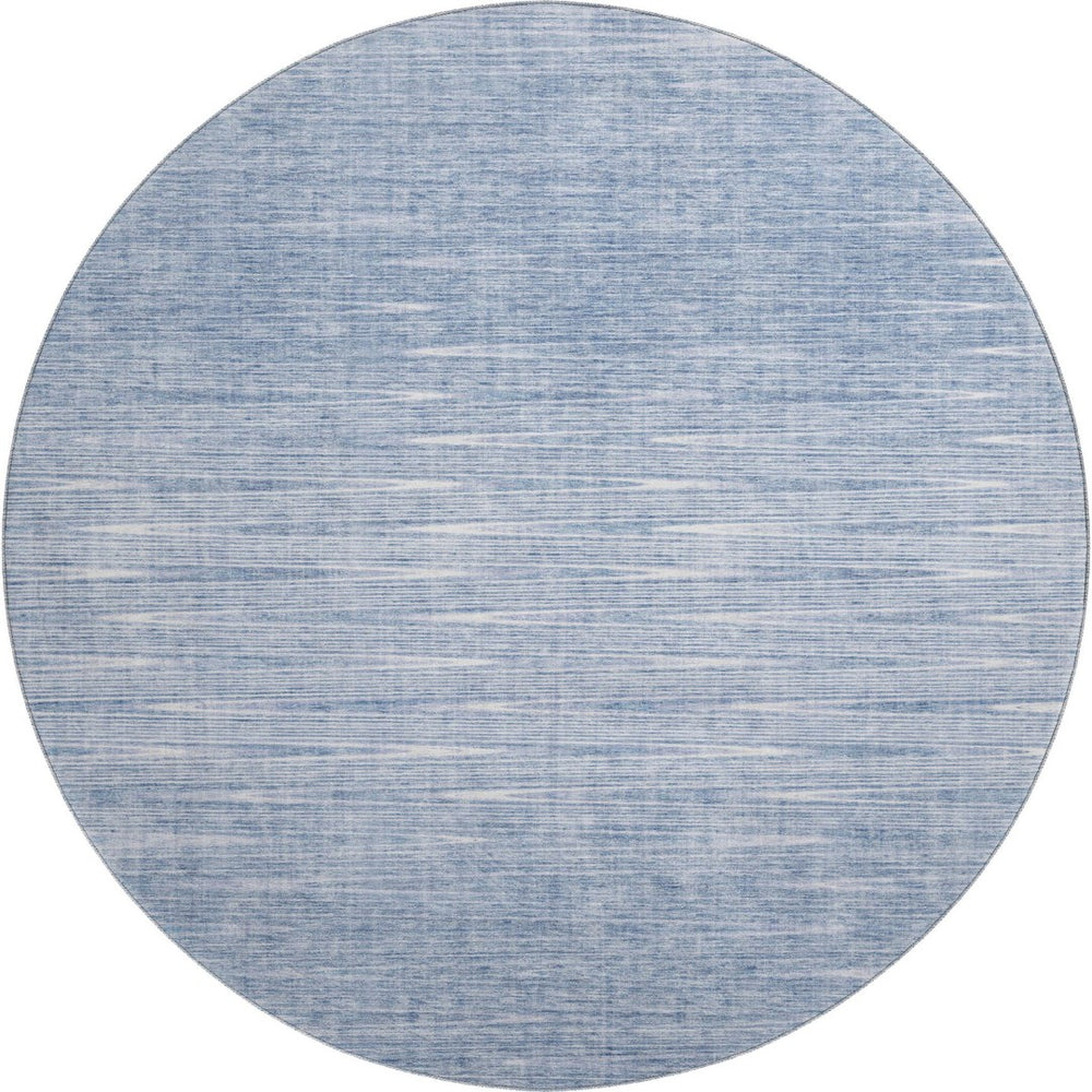 HomeRoots 8' Denim Blue and Ivory Abstract Washable Round Rug - Stain-Resistant, UV Protected, Durable Style! 665762