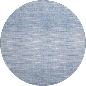 HomeRoots 8' Denim Blue and Ivory Abstract Washable Round Rug - Stain-Resistant, UV Protected, Durable Style! 665762