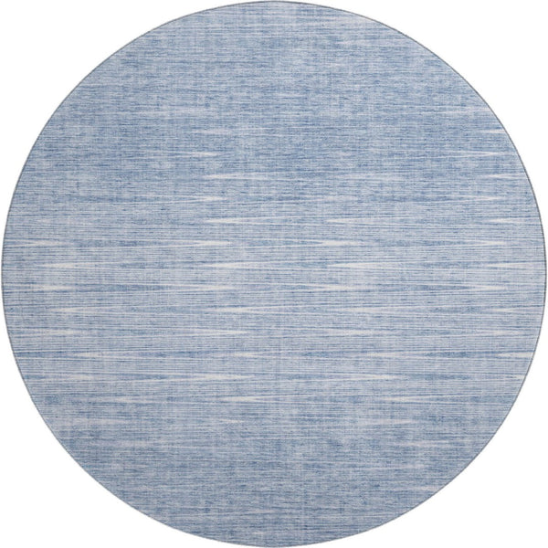 HomeRoots 8' Denim Blue and Ivory Abstract Washable Round Rug - Stain-Resistant, UV Protected, Durable Style! 665762