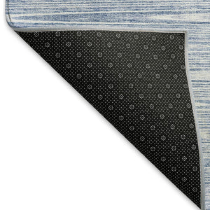 HomeRoots 8' Denim Blue and Ivory Abstract Washable Round Rug - Stain-Resistant, UV Protected, Durable Style! 665762