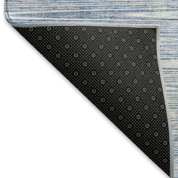 HomeRoots 8' Denim Blue and Ivory Abstract Washable Round Rug - Stain-Resistant, UV Protected, Durable Style! 665762