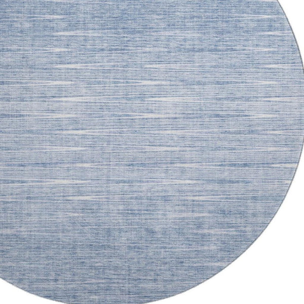 HomeRoots 8' Denim Blue and Ivory Abstract Washable Round Rug - Stain-Resistant, UV Protected, Durable Style! 665762