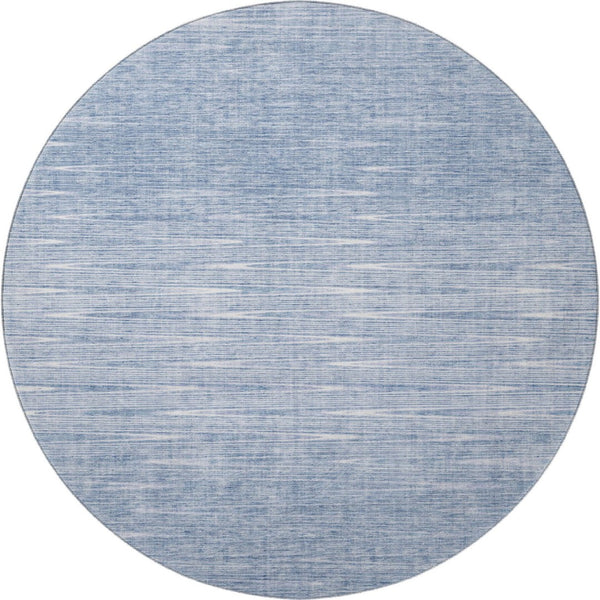 HomeRoots 8' Denim Blue and Ivory Abstract Washable Round Rug - Stain-Resistant, UV Protected, Durable Style! 665762