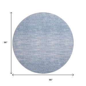 HomeRoots 8' Denim Blue and Ivory Abstract Washable Round Rug - Stain-Resistant, UV Protected, Durable Style! 665762