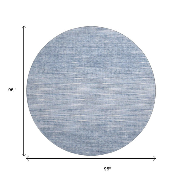 HomeRoots 8' Denim Blue and Ivory Abstract Washable Round Rug - Stain-Resistant, UV Protected, Durable Style! 665762