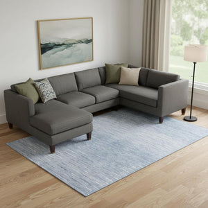 HomeRoots 8' X 10' Denim Blue and Ivory Abstract Area Rug - Washable, UV-Protected, Perfect for Busy Homes! 665763