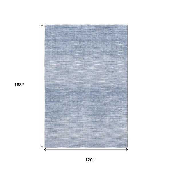 HomeRoots 10' X 14' Denim Blue & Ivory Abstract Washable Area Rug - Stain & UV Resistant for Modern Spaces 665765
