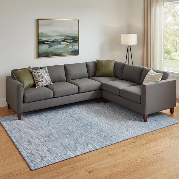 HomeRoots 10' X 14' Denim Blue & Ivory Abstract Washable Area Rug - Stain & UV Resistant for Modern Spaces 665765