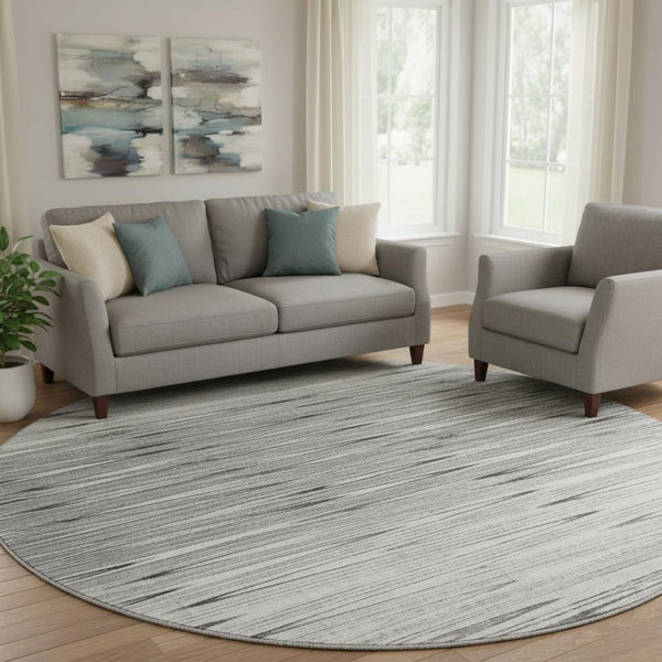 HomeRoots 8' Gray and Silver Abstract Washable Round Rug - Modern Design with UV Protection & Easy Care 665768