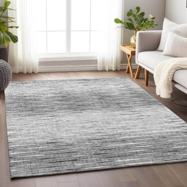 HomeRoots 10' X 14' Gray and Silver Abstract Area Rug – Durable, Washable, UV-Protected for High-Traffic Homes 665771