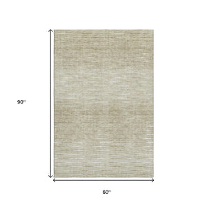HomeRoots 5' X 8' Khaki and Beige Abstract Washable Area Rug - Durable, UV-Protected for Modern Homes & Families 665773