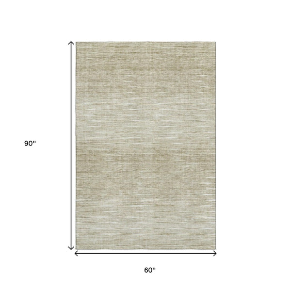 HomeRoots 5' X 8' Khaki and Beige Abstract Washable Area Rug - Durable, UV-Protected for Modern Homes & Families 665773