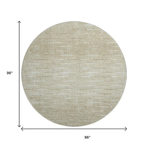 HomeRoots 8' Khaki and Beige Abstract Round Rug - Washable, UV Protected, Modern Design for Family Homes 665774