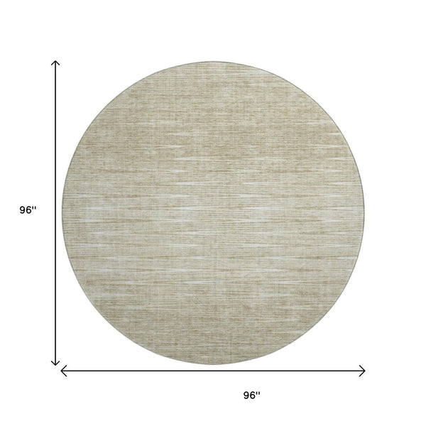 HomeRoots 8' Khaki and Beige Abstract Round Rug - Washable, UV Protected, Modern Design for Family Homes 665774