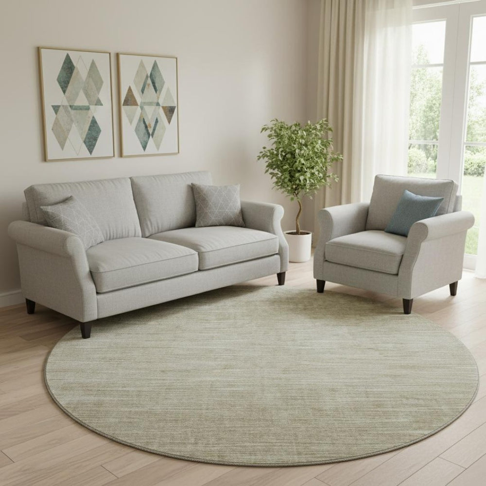 HomeRoots 8' Khaki and Beige Abstract Round Rug - Washable, UV Protected, Modern Design for Family Homes 665774