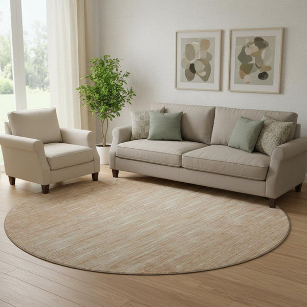 HomeRoots 8' Salmon and Ivory Abstract Round Rug - Washable, UV Protected, Durable & Stylish for Any Room 665780