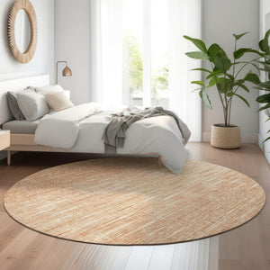HomeRoots 8' Salmon and Ivory Abstract Round Rug - Washable, UV Protected, Durable & Stylish for Any Room 665780