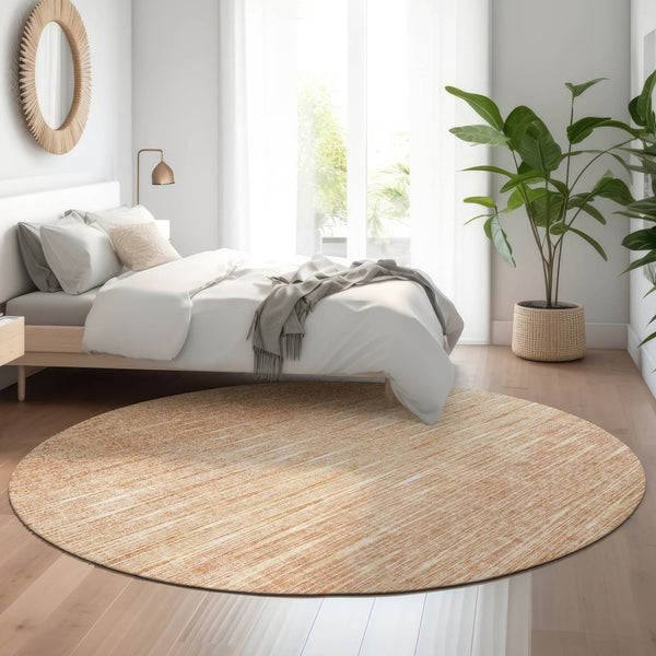 HomeRoots 8' Salmon and Ivory Abstract Round Rug - Washable, UV Protected, Durable & Stylish for Any Room 665780