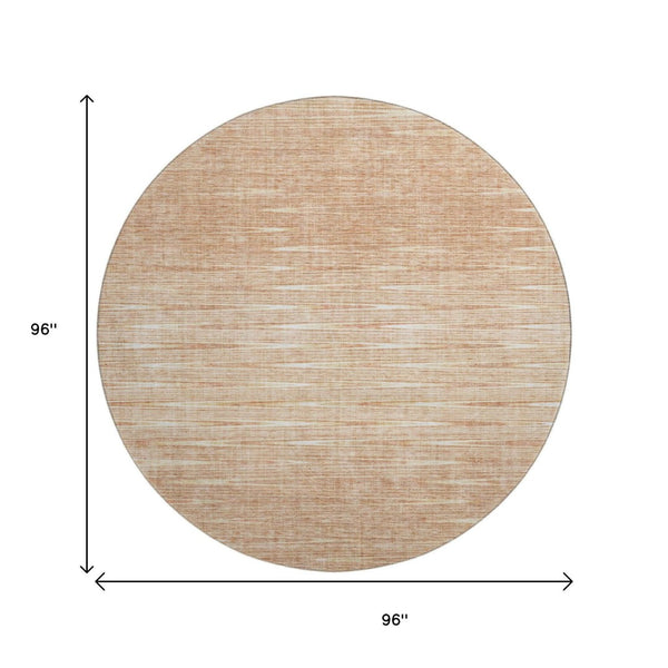 HomeRoots 8' Salmon and Ivory Abstract Round Rug - Washable, UV Protected, Durable & Stylish for Any Room 665780