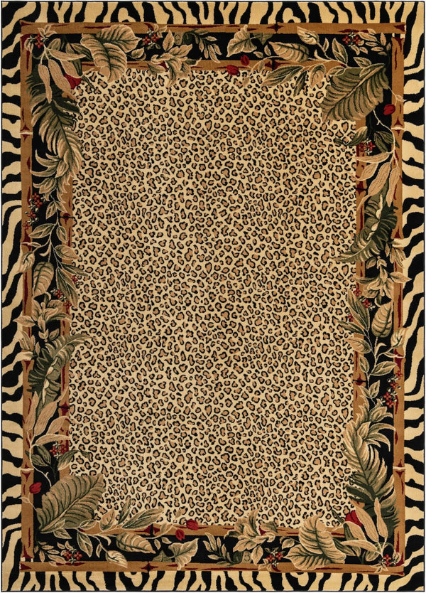 Unique Loom Wildlife Jungle Machine Made Border Rug Cream, Cream/Black/Ivory/Red/Green/Burgundy/Olive/Tan 9' 0" x 12' 0"