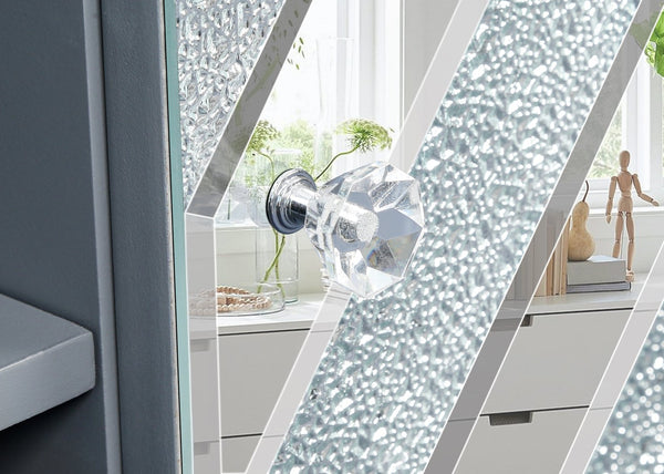 English Elm Mirrored Tv Stand For 65+ Inch Tvs - Glamorous Silver Console With Open Shelves & Stylish Cabinets W1445P204028