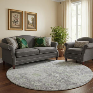 HomeRoots 8' Plum and Purple Floral Washable Round Rug - Stain Resistant, UV Protected, Family Friendly Décor Upgrade 665810