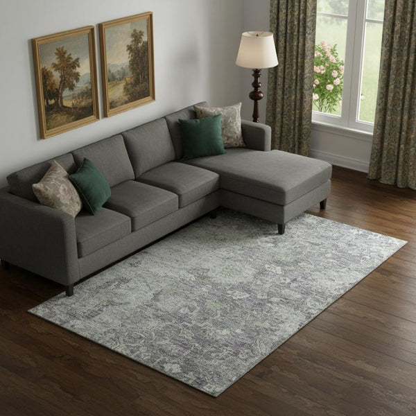 HomeRoots 10' Plum & Purple Floral Washable Area Rug - UV Protected, Stain Resistant, Perfect for Family Spaces 665813
