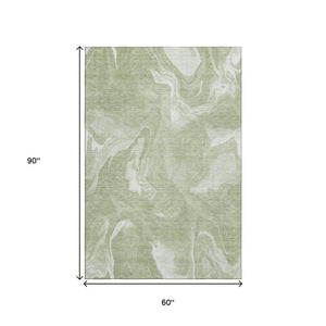 HomeRoots 5' X 8' Artichoke Green Abstract Area Rug - Durable, Washable, UV-Protected, Ideal for Families 665815